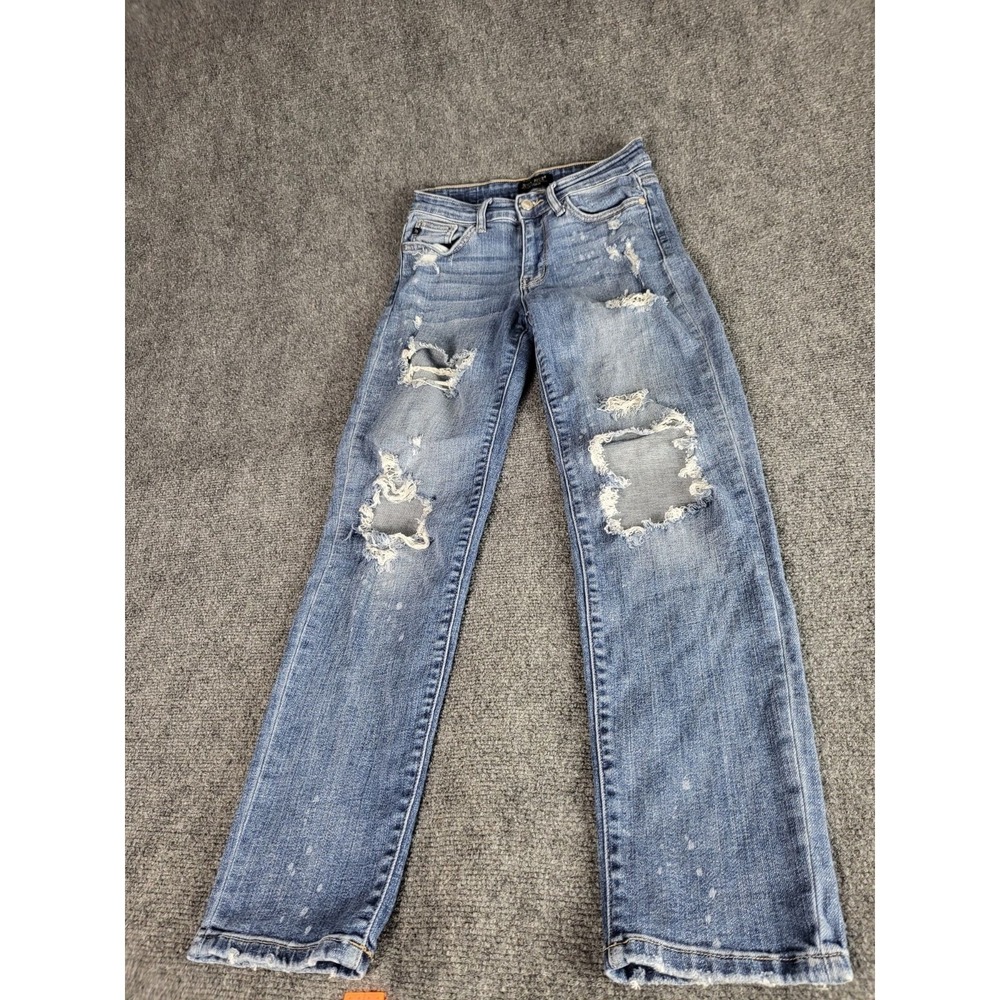 Judy Blue Womens 1/25 Jeans‎ Boyfriend Distressed Ripped Bleach Splatter Stretch